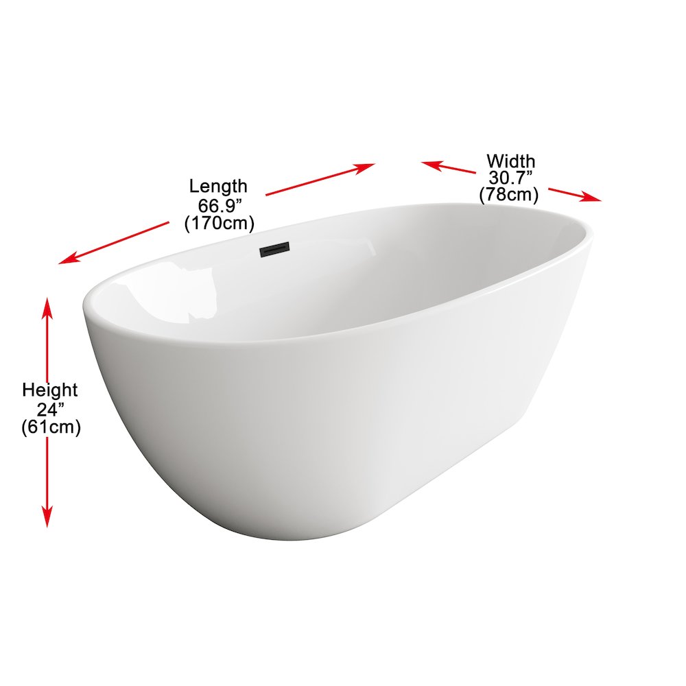 67 inch Soaking Bathtub in Glossy White with Matte Black Trim. Picture 8