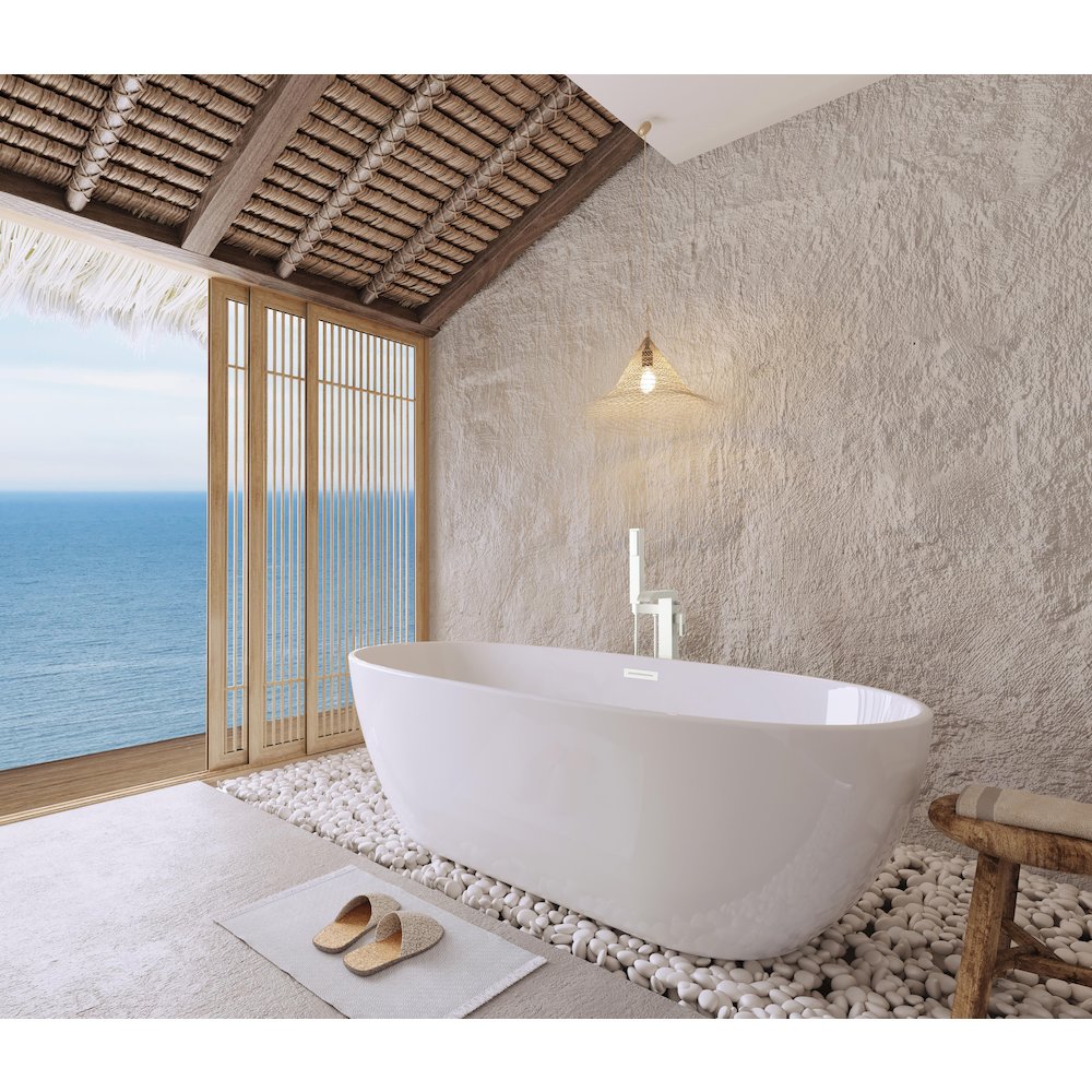 67 inch Soaking Bathtub in Glossy White with Polished White Trim. Picture 3