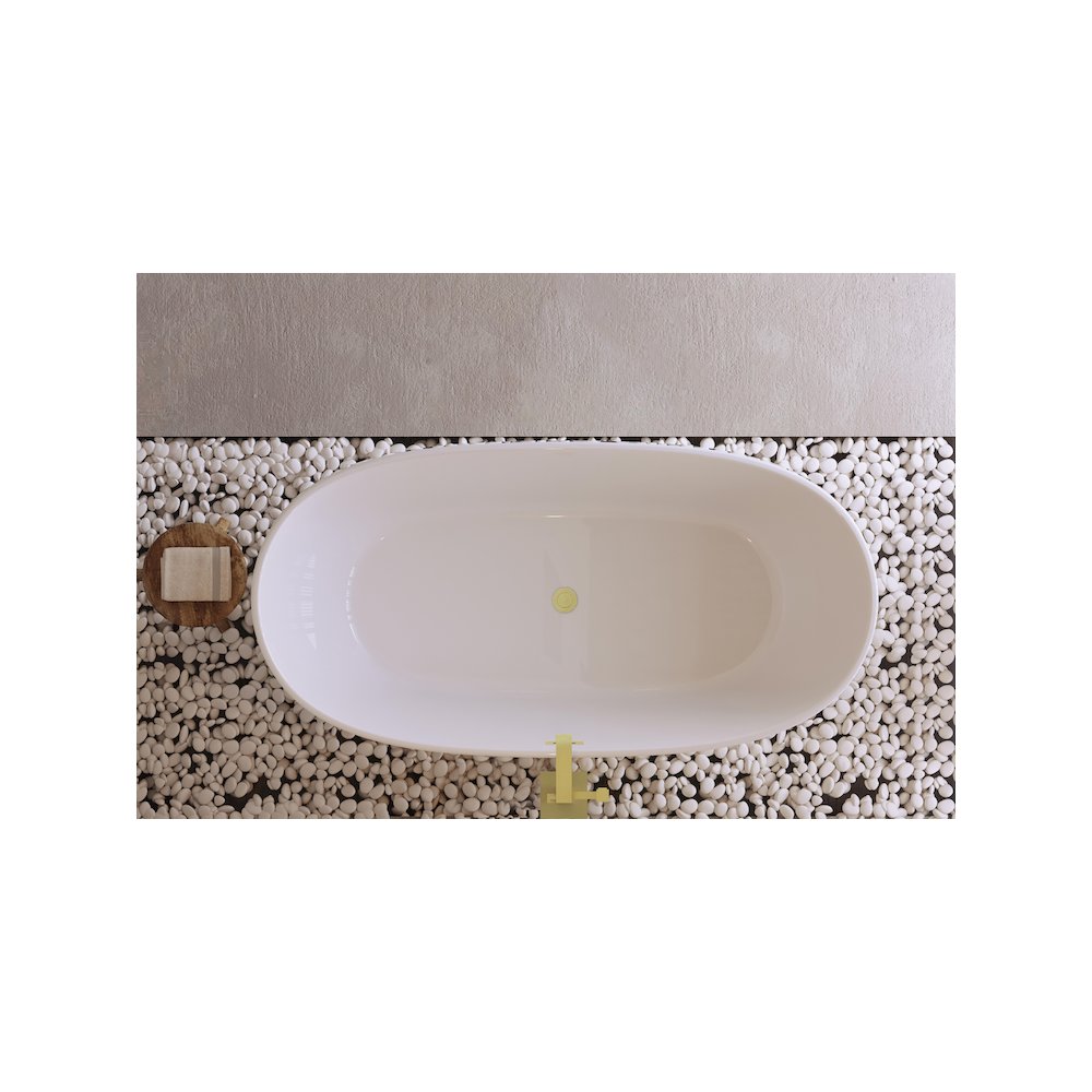 77 inch Soaking Bathtub in Glossy White with Brushed Gold Trim. Picture 4