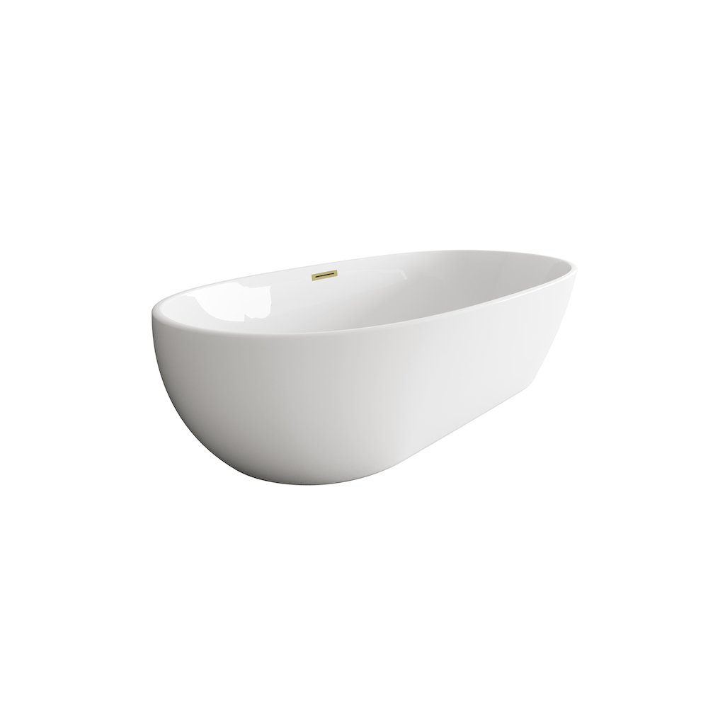 77 inch Soaking Bathtub in Glossy White with Brushed Gold Trim. Picture 5