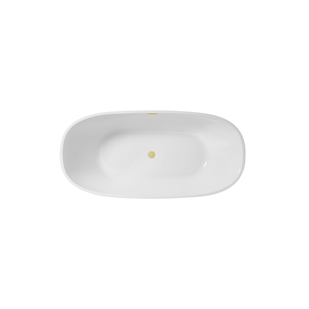 77 inch Soaking Bathtub in Glossy White with Brushed Gold Trim. Picture 6