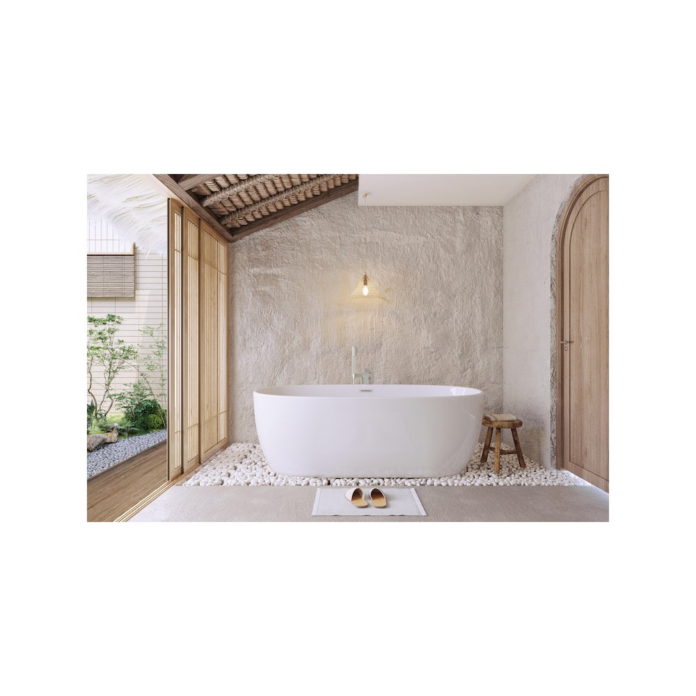 77 inch Soaking Bathtub in Glossy White with Brushed Nickel Trim. Picture 2