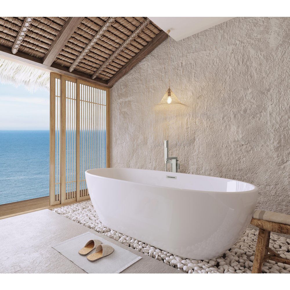 77 inch Soaking Bathtub in Glossy White with Brushed Nickel Trim. Picture 3