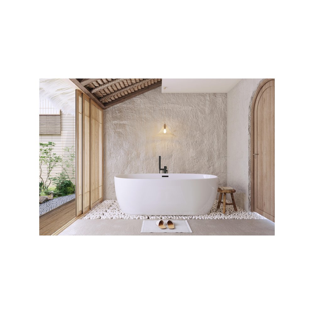 77 inch Soaking Bathtub in Glossy White with Matte Black Trim. Picture 2