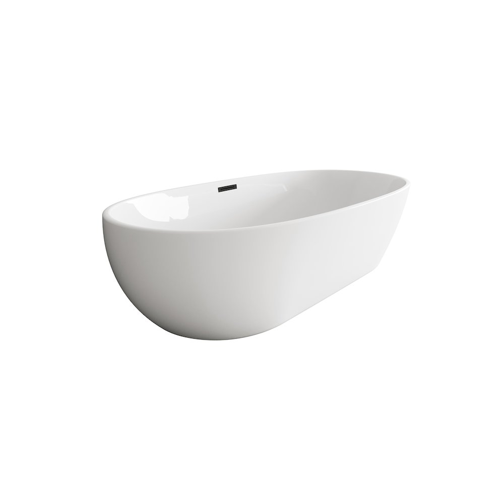 77 inch Soaking Bathtub in Glossy White with Matte Black Trim. Picture 5