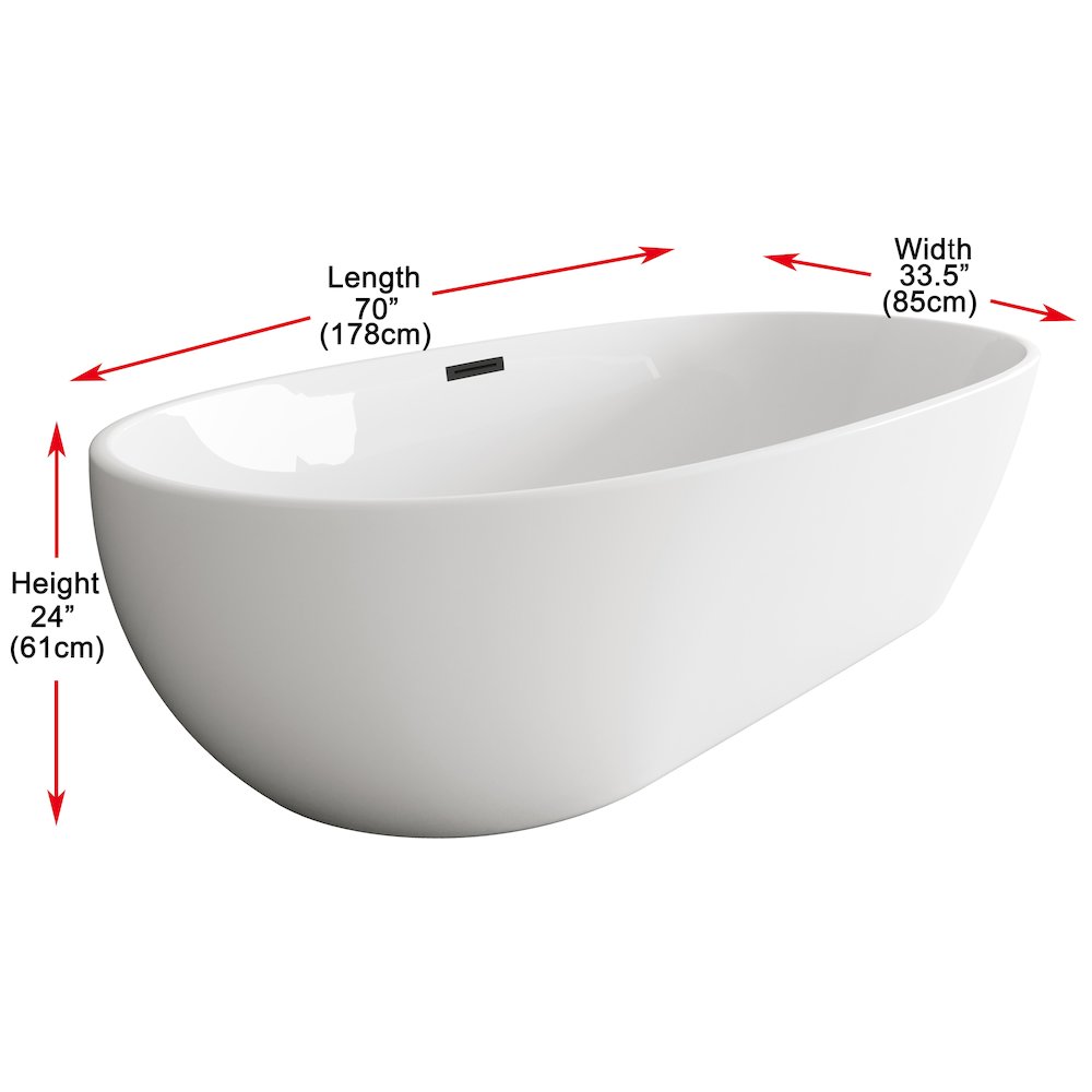 77 inch Soaking Bathtub in Glossy White with Matte Black Trim. Picture 8