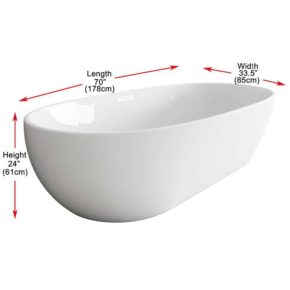 77 inch Soaking Bathtub in Glossy White with Polished White Trim. Picture 8