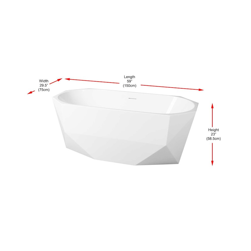 59 inch Soaking Diamond Style Bathtub in Polished Chrome. Picture 14