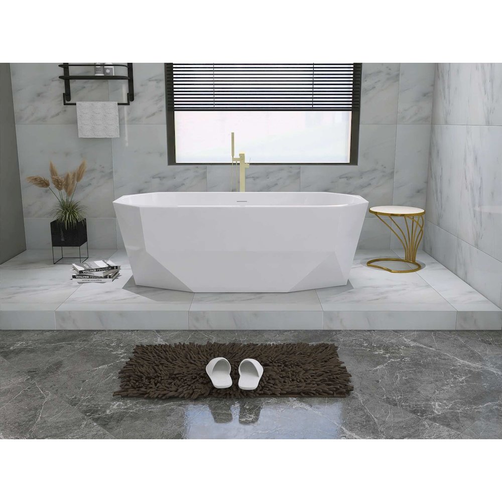 67 inch Soaking diamond style bathtub in glossy white and brushed gold. Picture 5