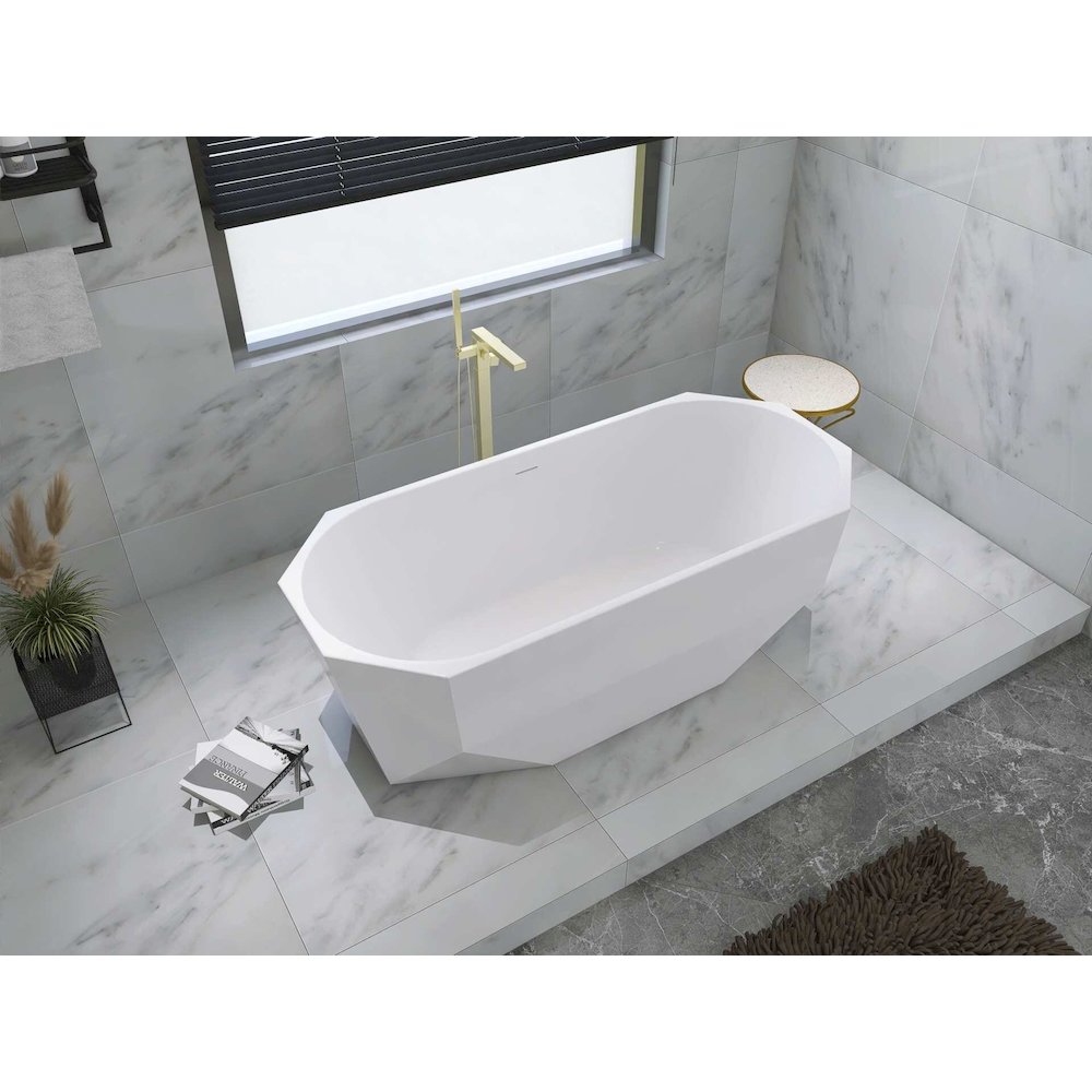 67 inch Soaking diamond style bathtub in glossy white and brushed gold. Picture 6