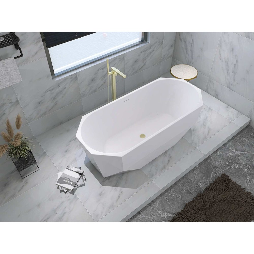 67 inch Soaking diamond style bathtub in glossy white and brushed gold. Picture 7