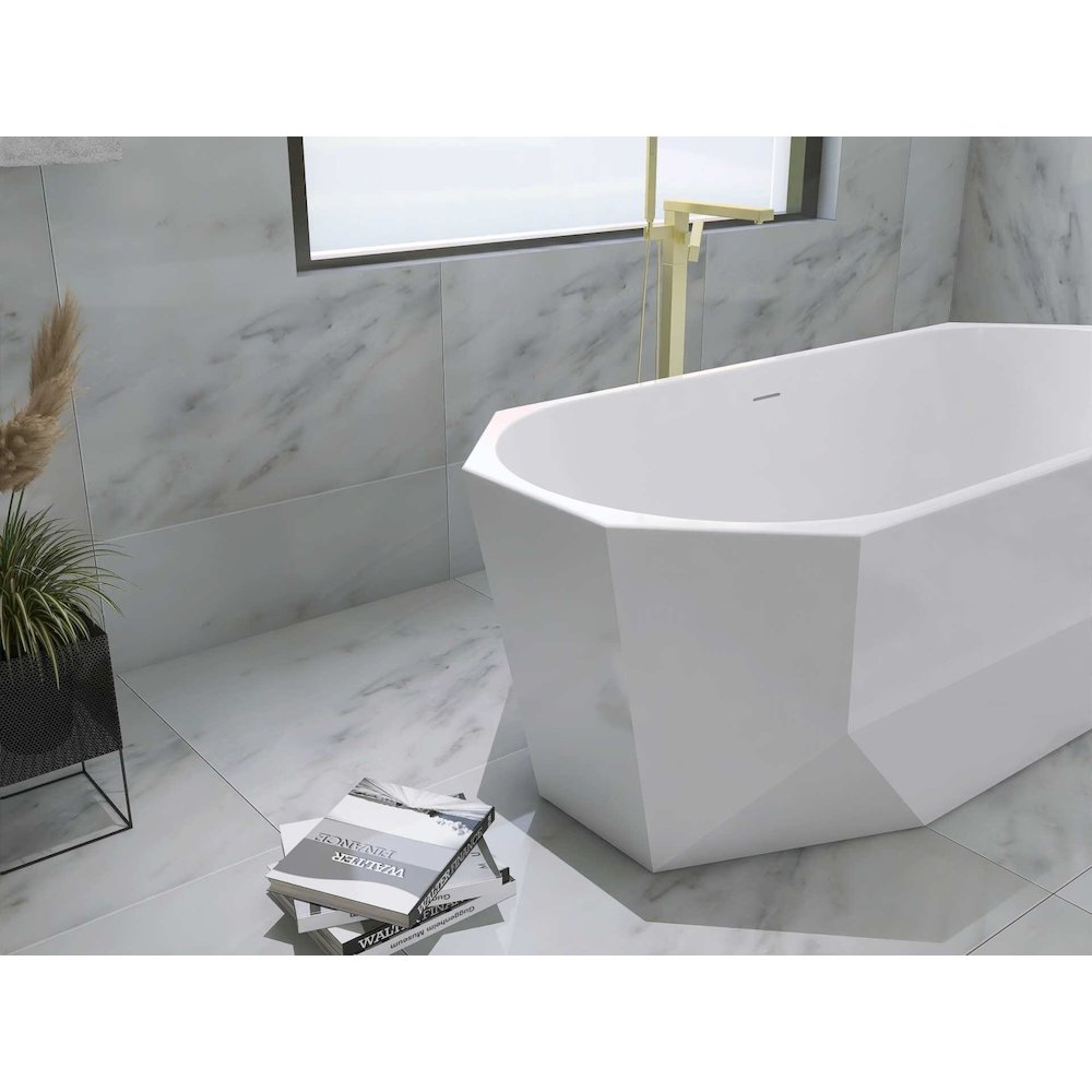67 inch Soaking diamond style bathtub in glossy white and brushed gold. Picture 9