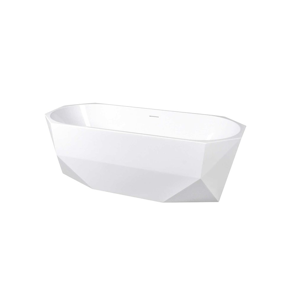 67 inch Soaking diamond style bathtub in glossy white and brushed gold. Picture 1