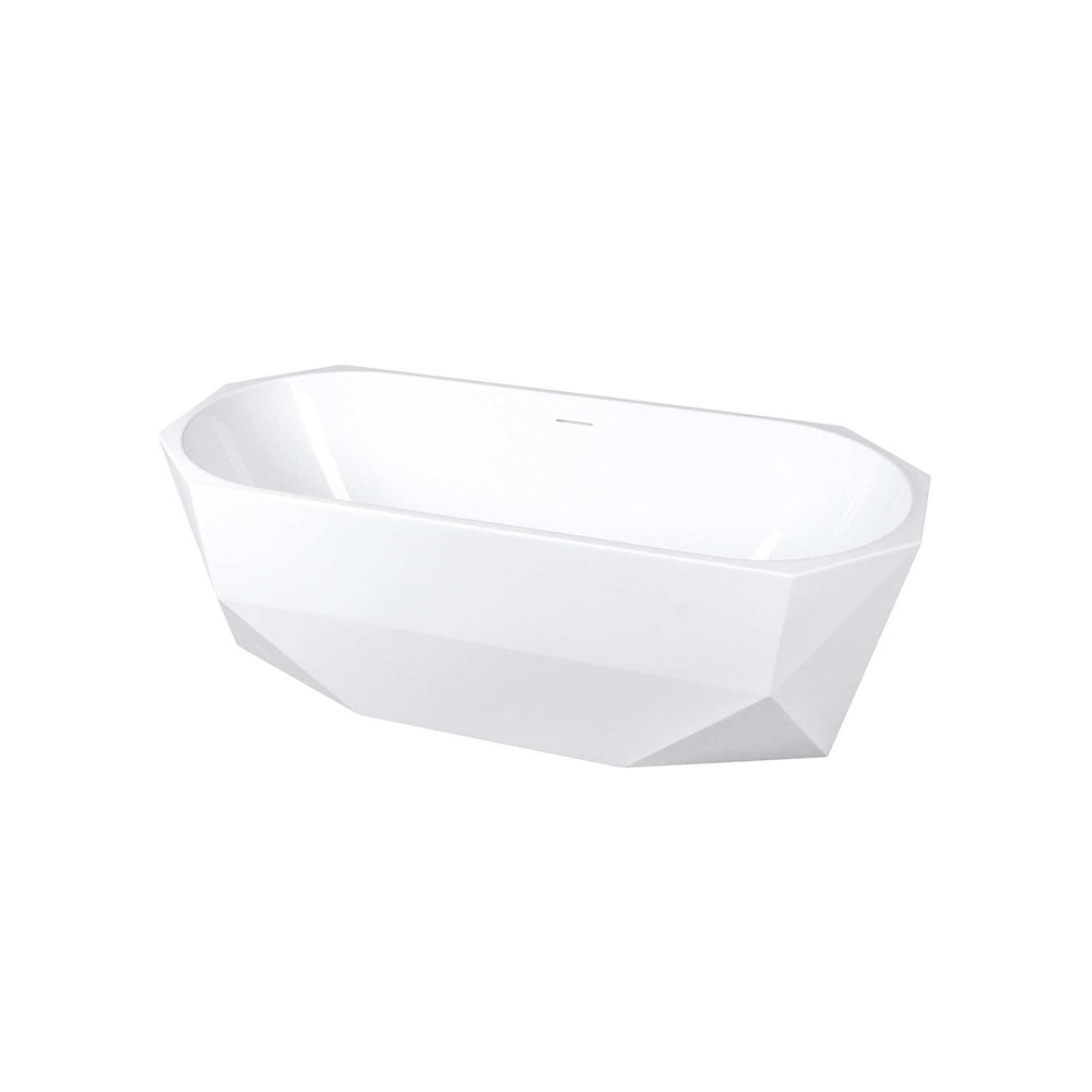 67 inch Soaking diamond style bathtub in glossy white and brushed gold. Picture 3