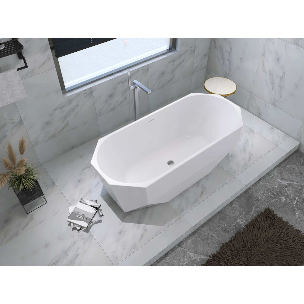 67 inch Soaking diamond style bathtub in glossy white and brushed nickel. Picture 7