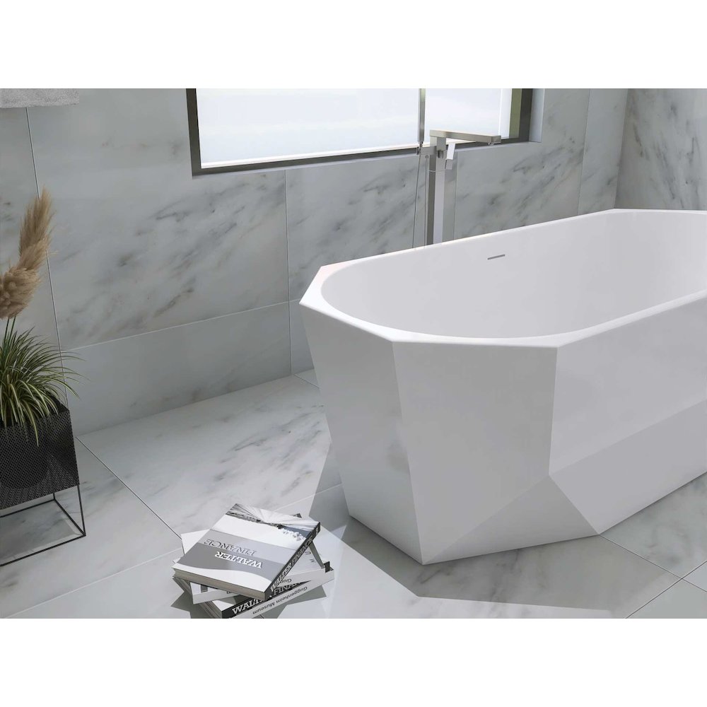 67 inch Soaking diamond style bathtub in glossy white and brushed nickel. Picture 9