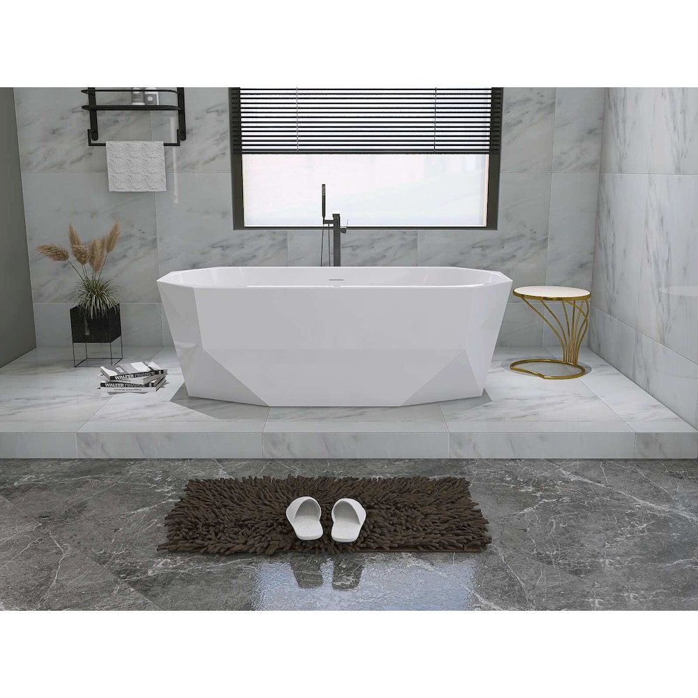 67 inch Soaking diamond style bathtub in glossy white and matte black. Picture 5