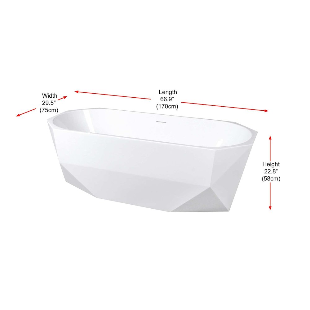 67 inch Soaking diamond style bathtub in glossy white and matte black. Picture 4
