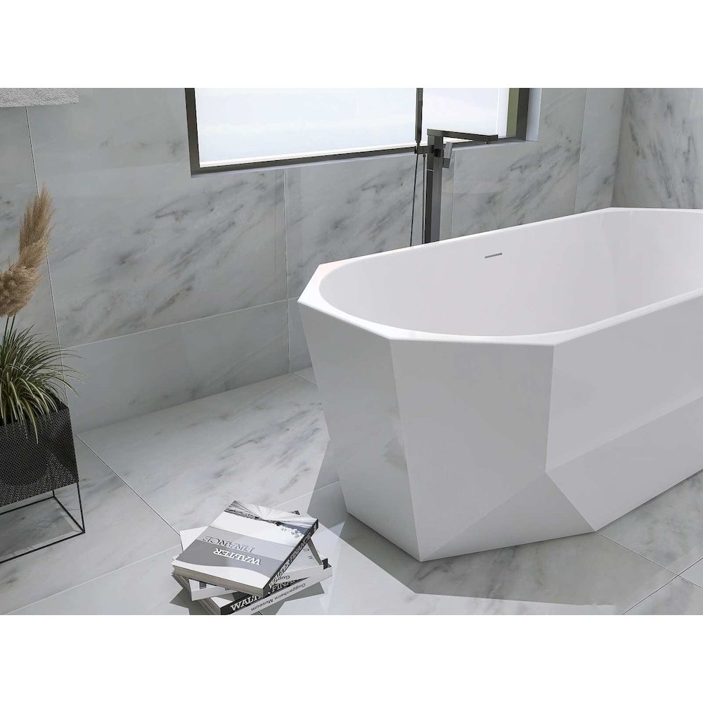 67 inch Soaking diamond style bathtub in glossy white and matte black. Picture 9