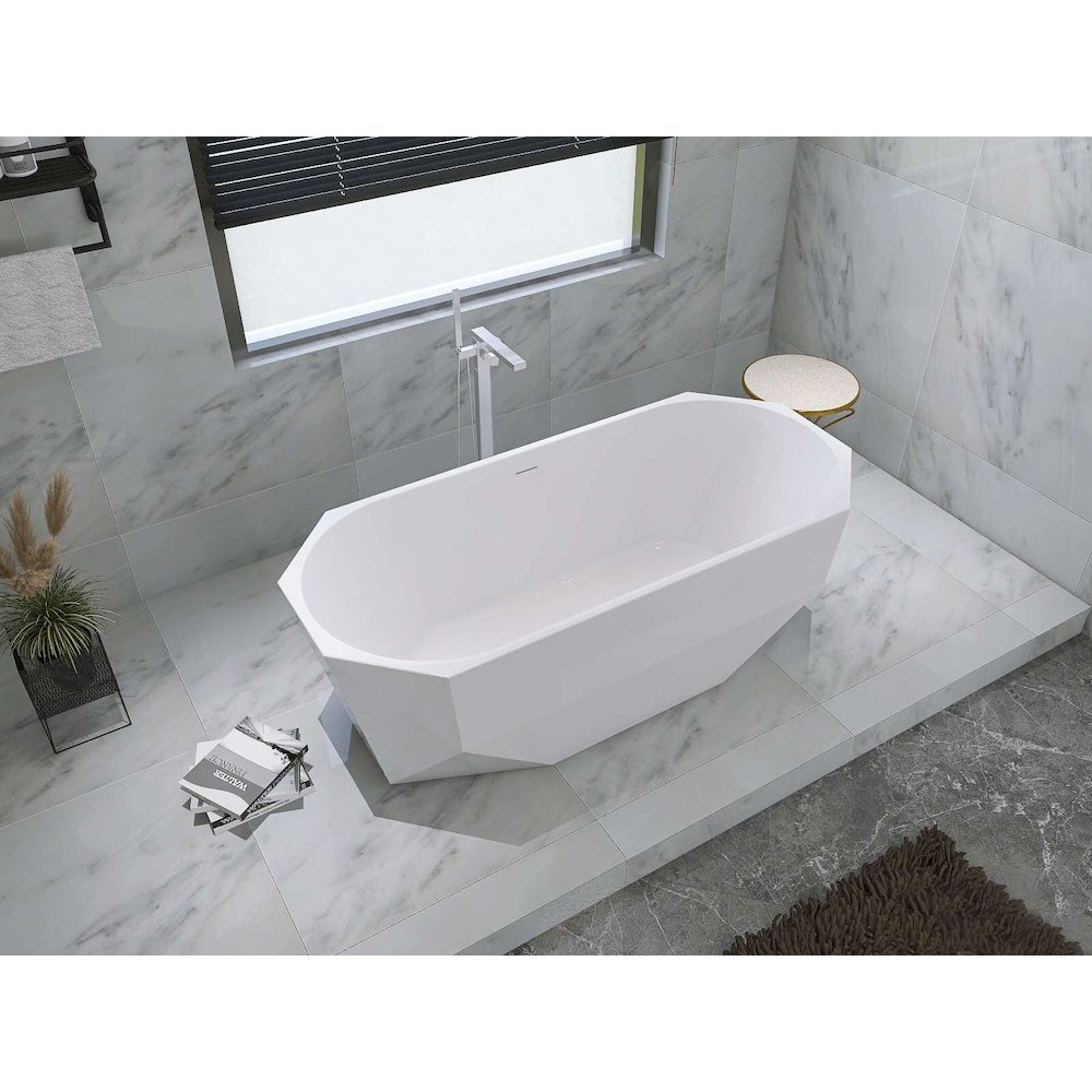 67 inch Soaking diamond style bathtub in glossy white and polished chrome. Picture 6