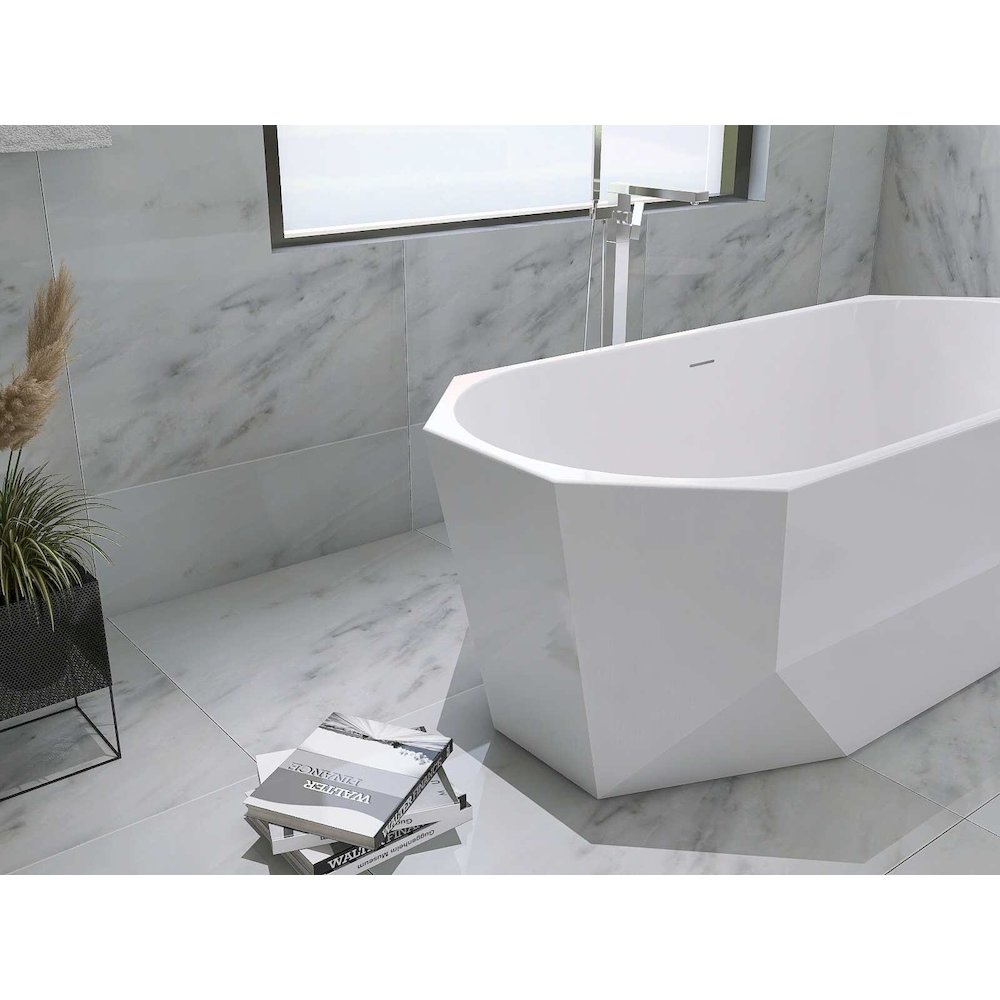 67 inch Soaking diamond style bathtub in glossy white and polished chrome. Picture 9