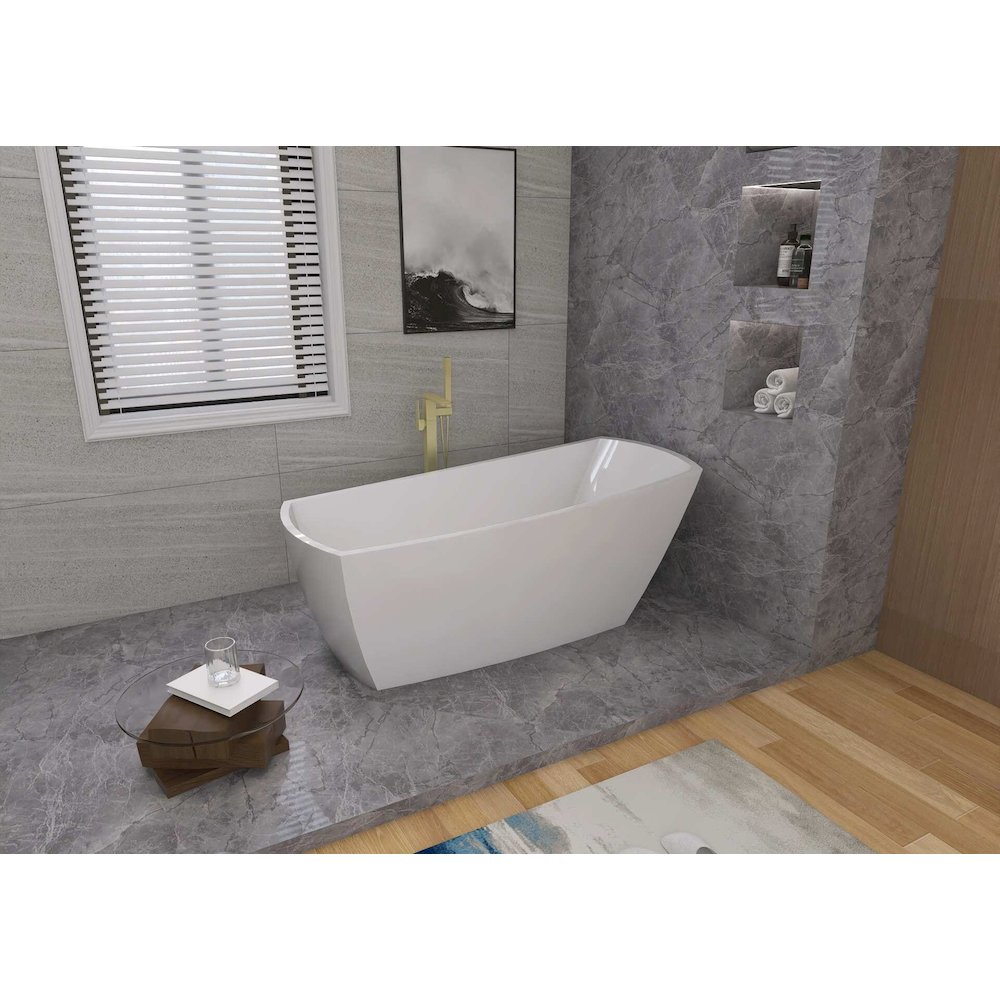 67 inch Soaking single slipper rectangular bathtub in glossy white and gold. Picture 6