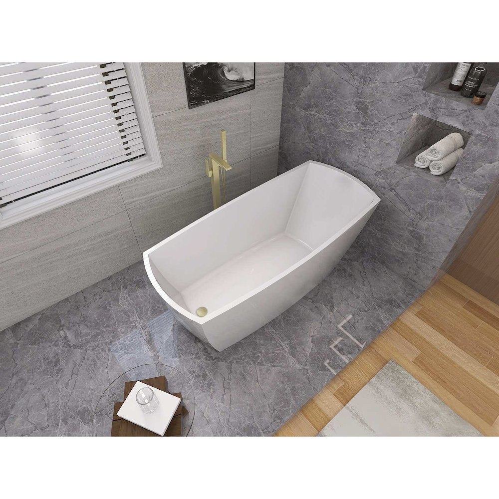 67 inch Soaking single slipper rectangular bathtub in glossy white and gold. Picture 7