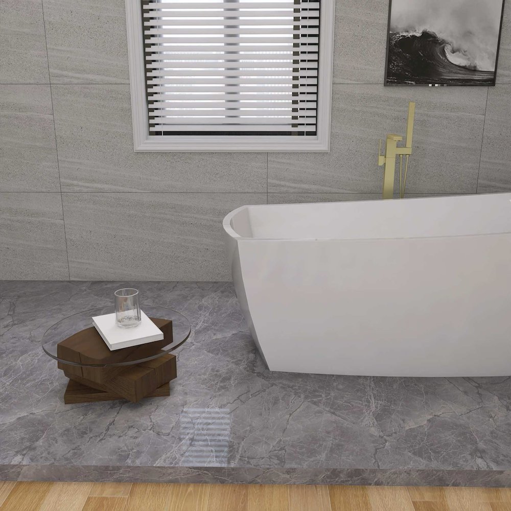 67 inch Soaking single slipper rectangular bathtub in glossy white and gold. Picture 8