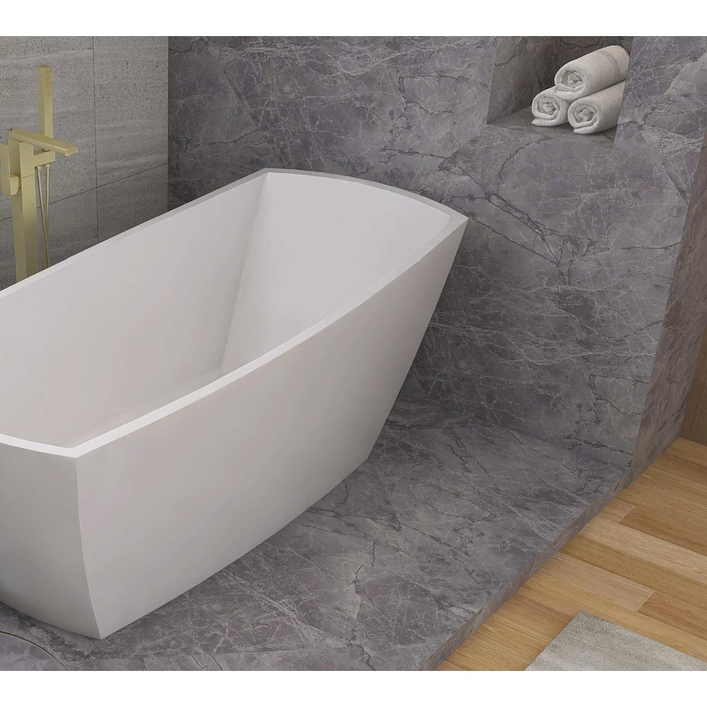 67 inch Soaking single slipper rectangular bathtub in glossy white and gold. Picture 9