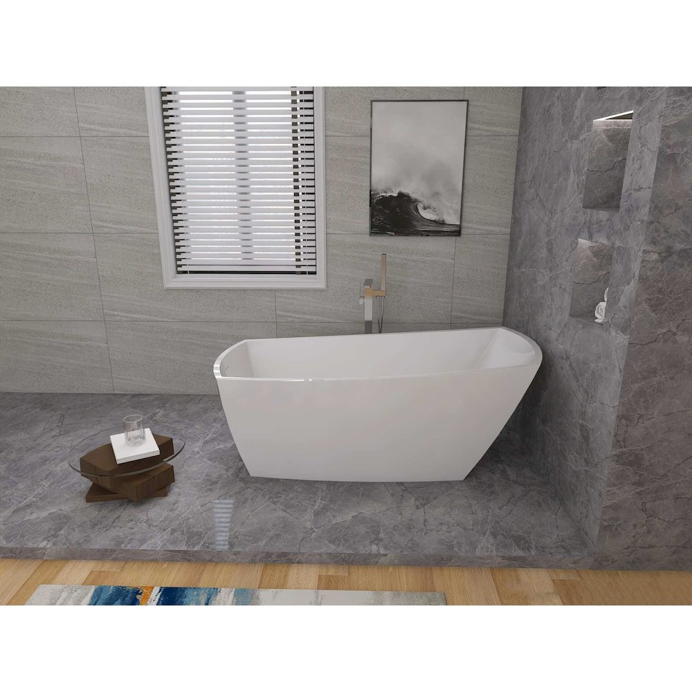 67 inch Soaking single slipper rectangular bathtub in glossy white and nickel. Picture 5