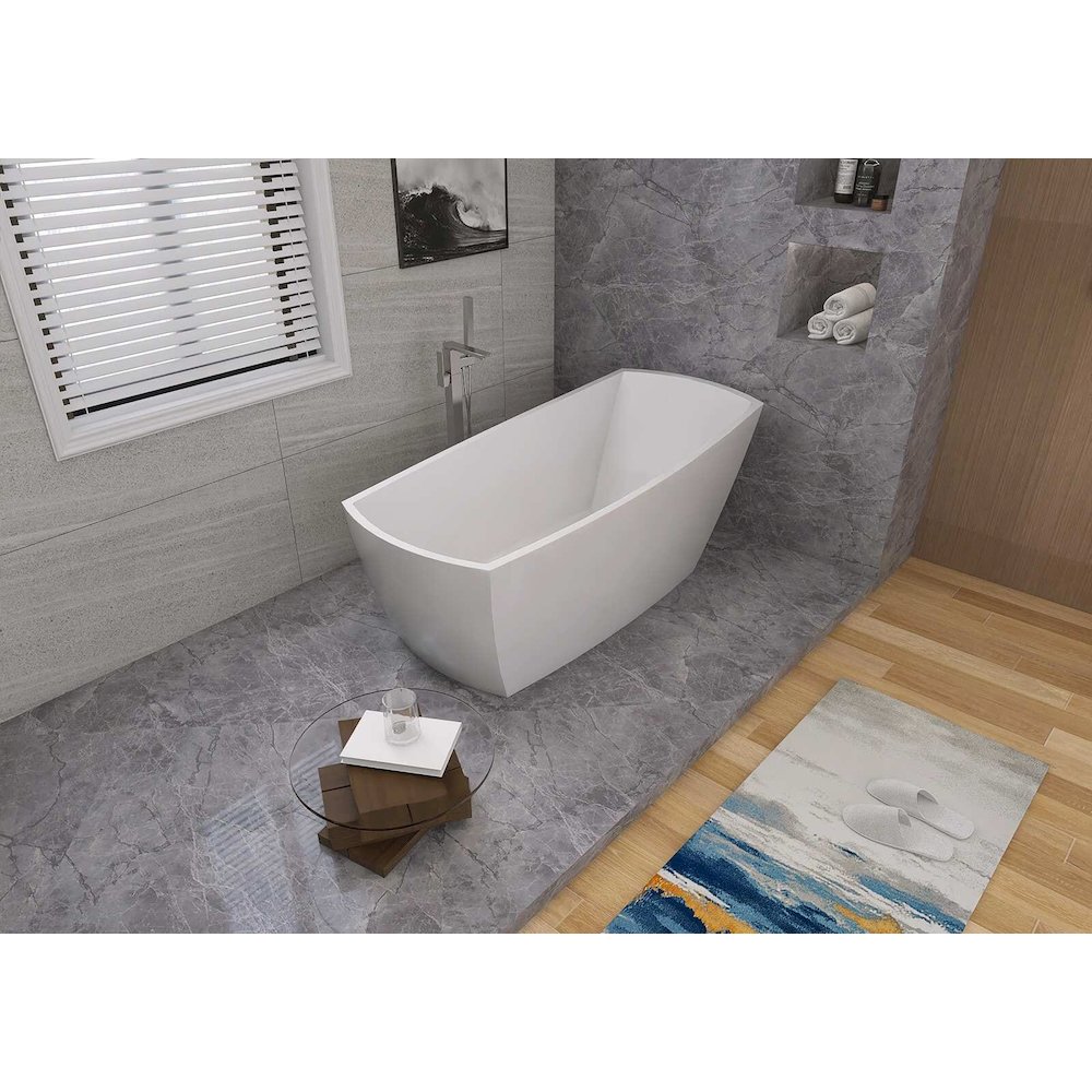 67 inch Soaking single slipper rectangular bathtub in glossy white and nickel. Picture 6