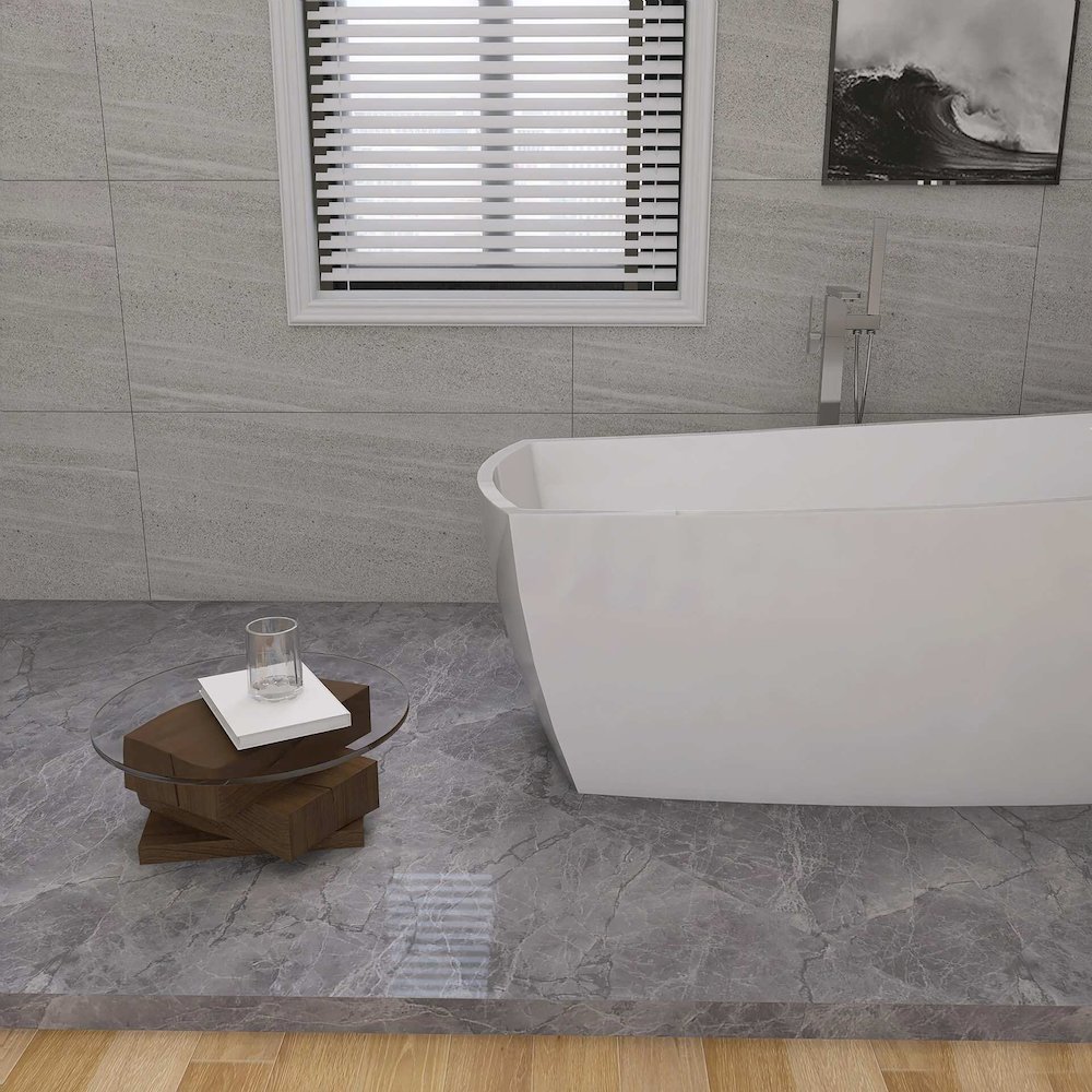 67 inch Soaking single slipper rectangular bathtub in glossy white and nickel. Picture 8