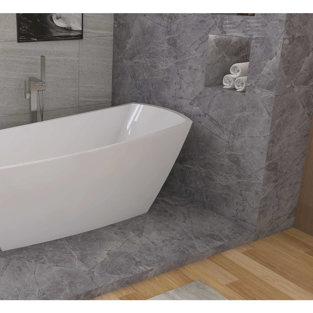 67 inch Soaking single slipper rectangular bathtub in glossy white and nickel. Picture 10