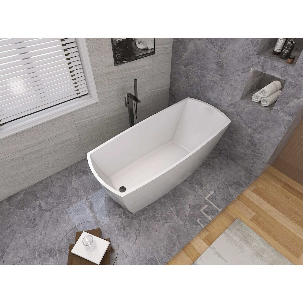 67 inch Soaking single slipper rectangular bathtub in glossy white and black. Picture 7