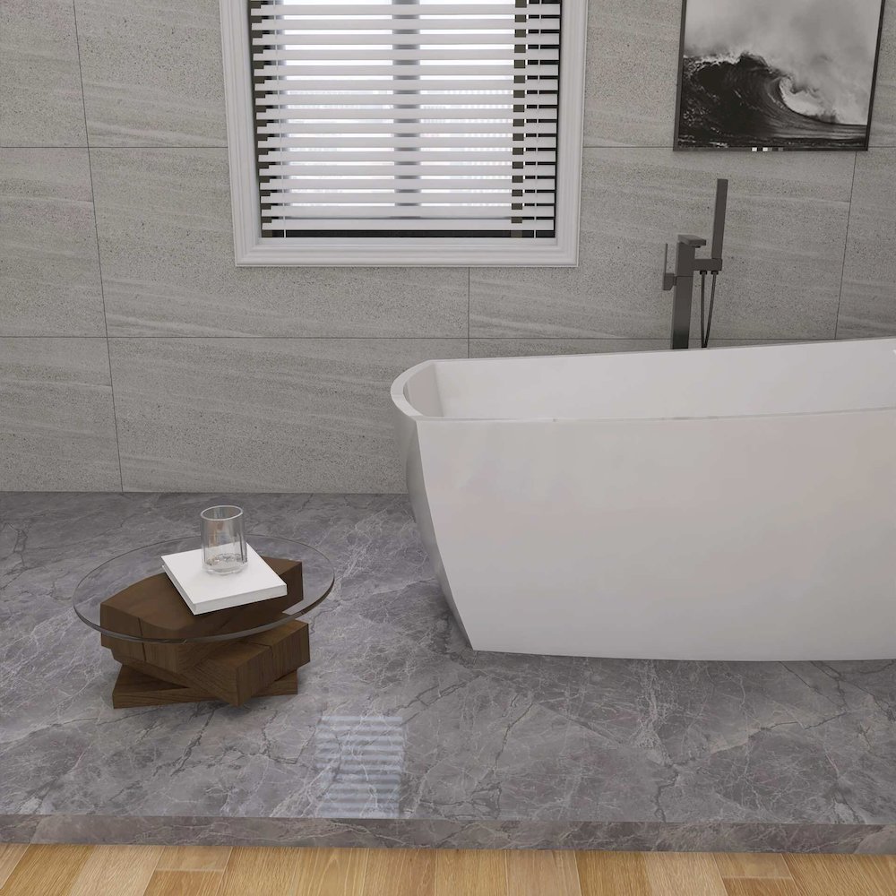 67 inch Soaking single slipper rectangular bathtub in glossy white and black. Picture 8
