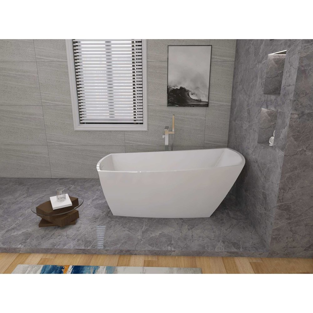 67 inch Soaking single slipper rectangular bathtub in glossy white and chrome. Picture 5