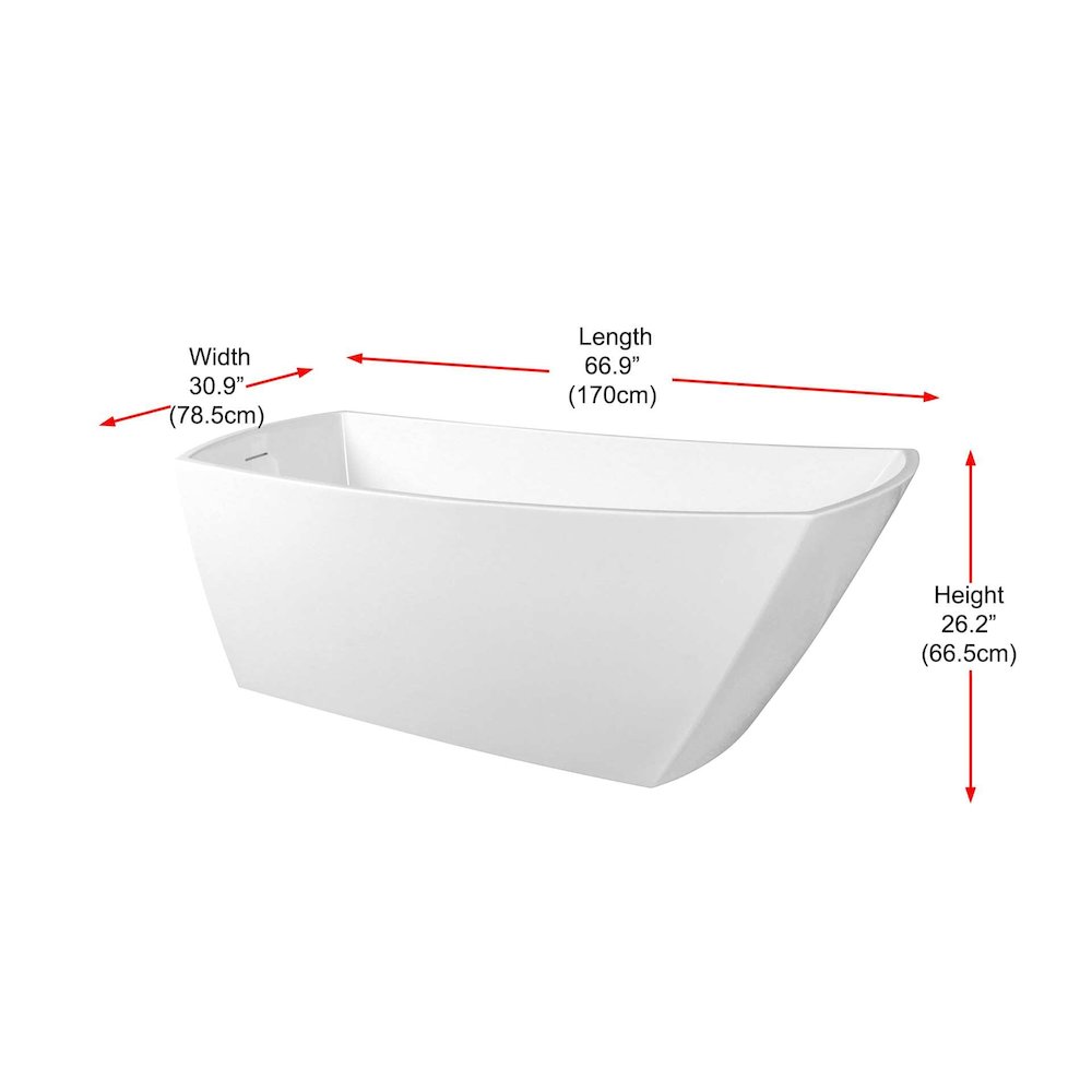67 inch Soaking single slipper rectangular bathtub in glossy white and chrome. Picture 4