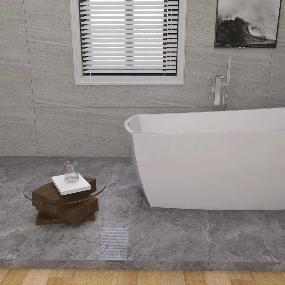 67 inch Soaking single slipper rectangular bathtub in glossy white and chrome. Picture 8