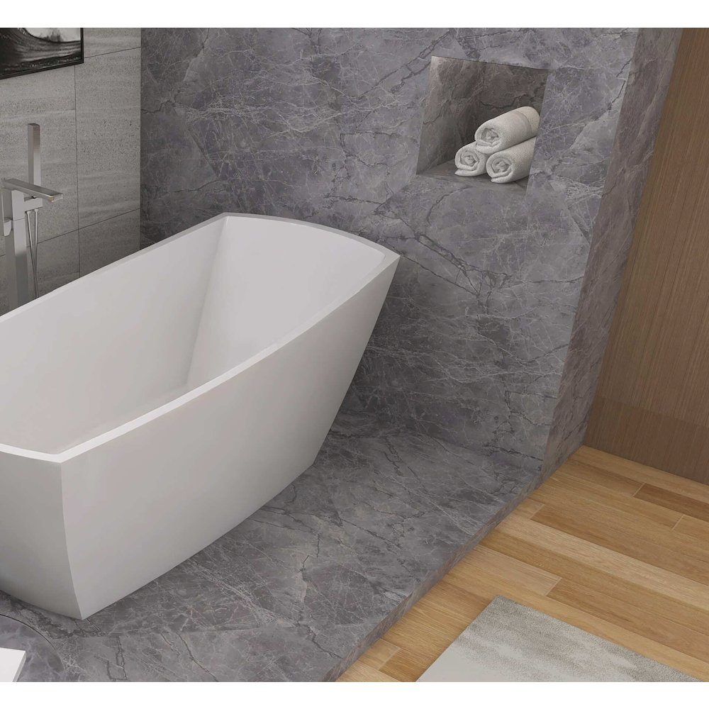 67 inch Soaking single slipper rectangular bathtub in glossy white and chrome. Picture 9
