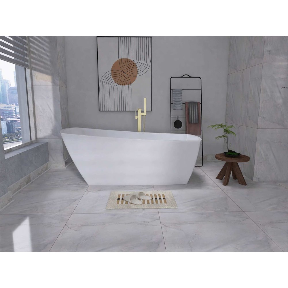 72 inch Soaking single slipper rectangular bathtub in glossy white and gold. Picture 5
