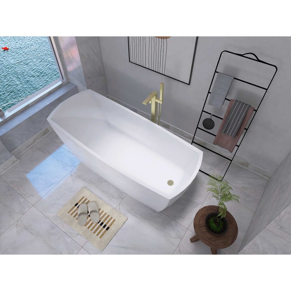 72 inch Soaking single slipper rectangular bathtub in glossy white and gold. Picture 7
