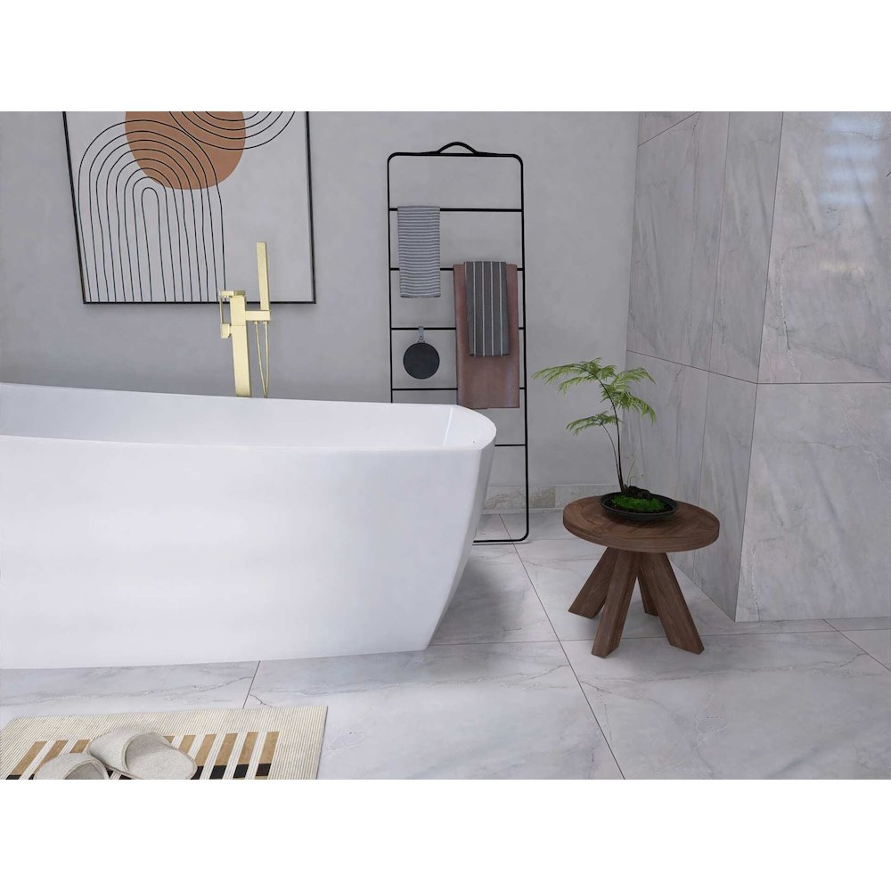72 inch Soaking single slipper rectangular bathtub in glossy white and gold. Picture 8