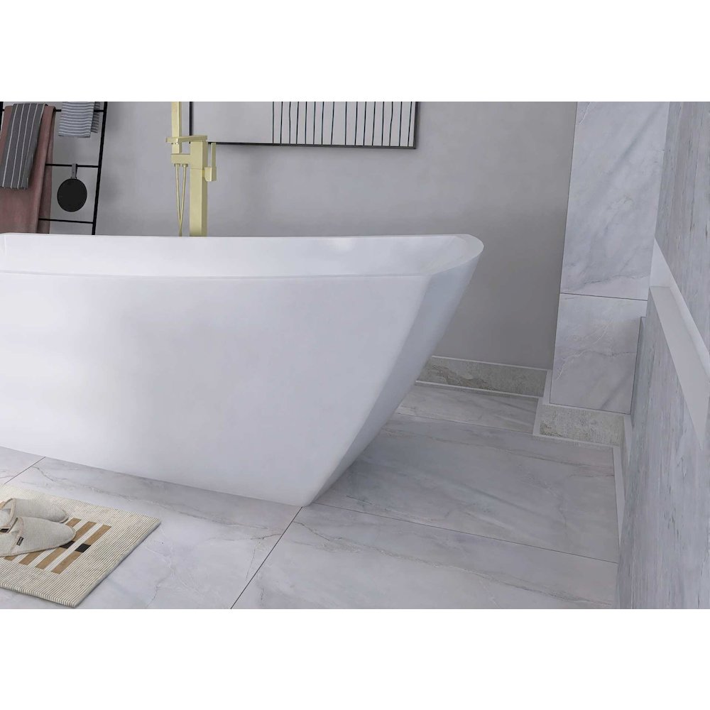 72 inch Soaking single slipper rectangular bathtub in glossy white and gold. Picture 9