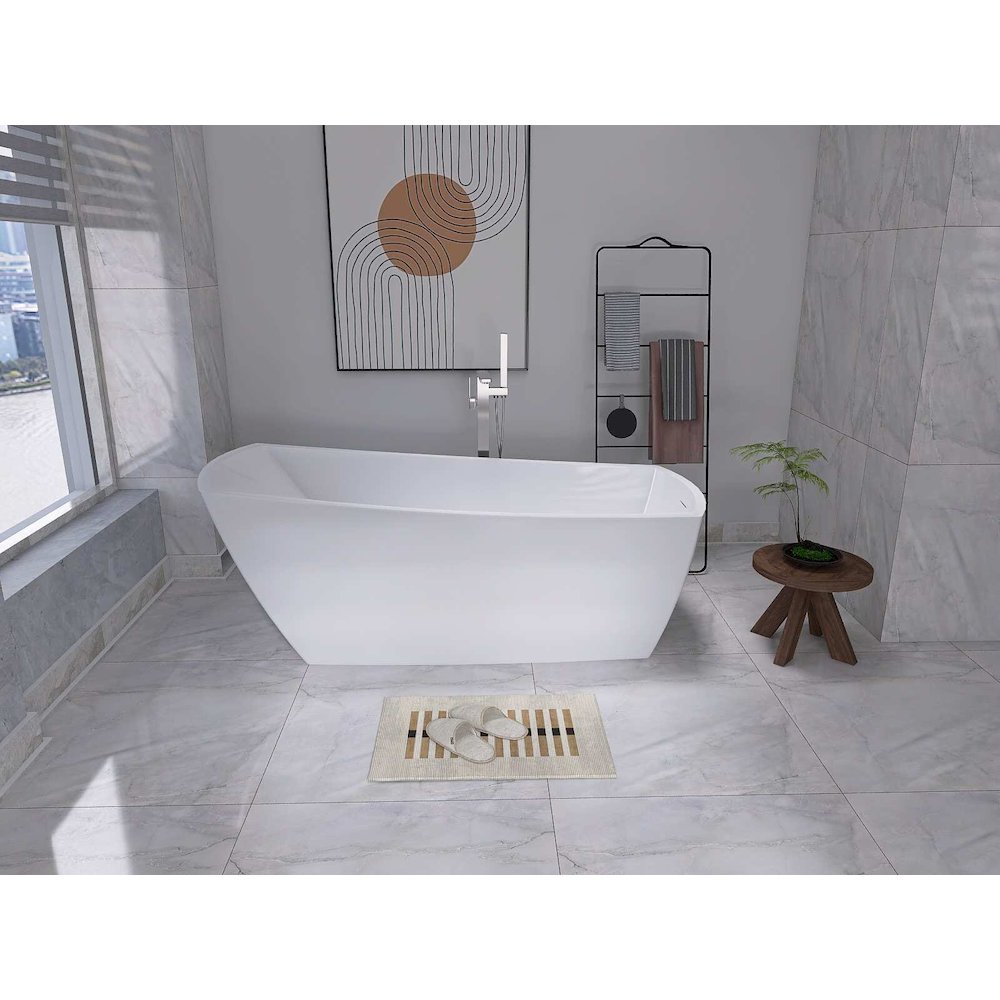 72 inch Soaking single slipper rectangular bathtub in glossy white and nickel. Picture 5