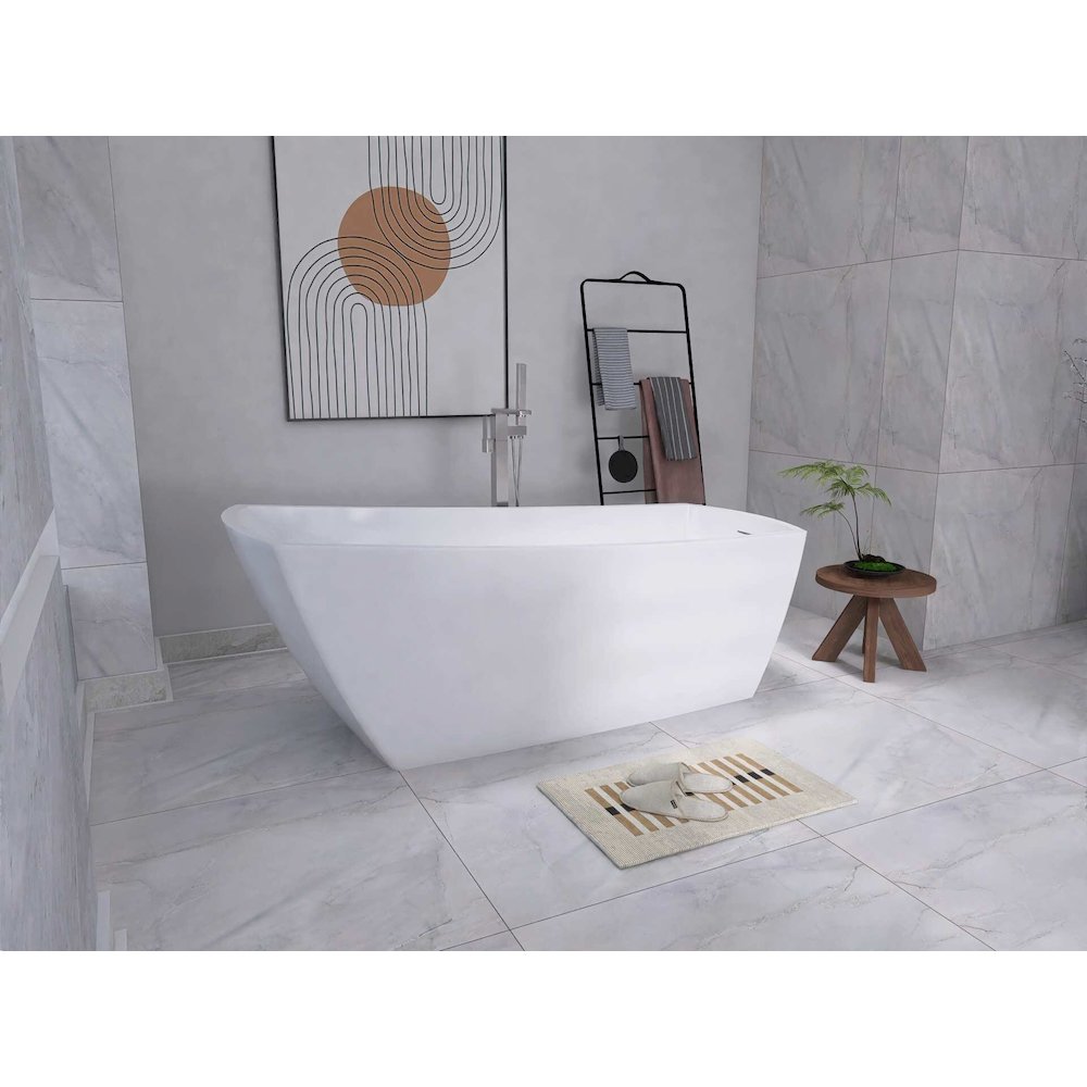 72 inch Soaking single slipper rectangular bathtub in glossy white and nickel. Picture 6
