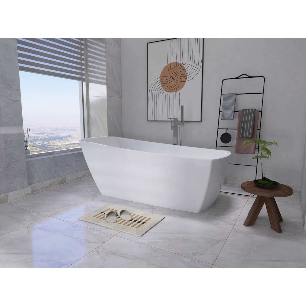 72 inch Soaking single slipper rectangular bathtub in glossy white and nickel. Picture 7