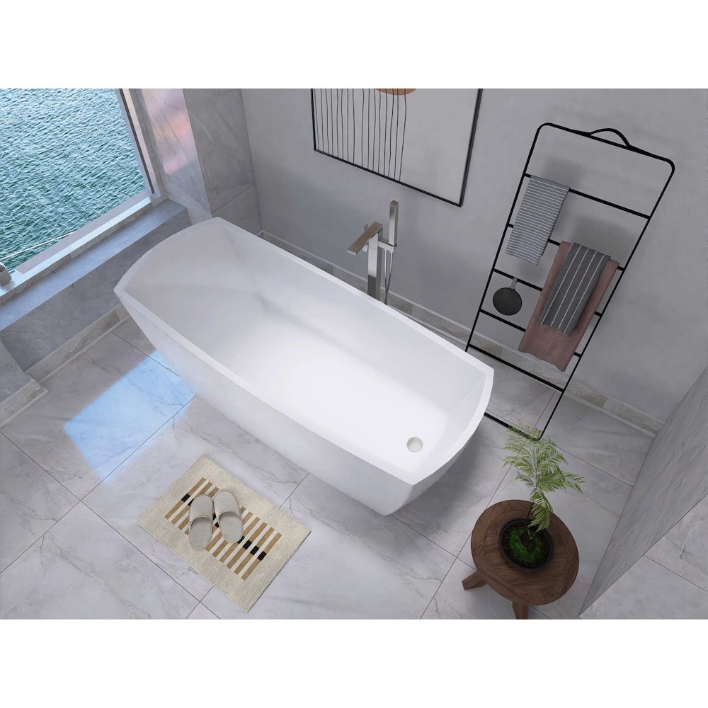 72 inch Soaking single slipper rectangular bathtub in glossy white and nickel. Picture 8