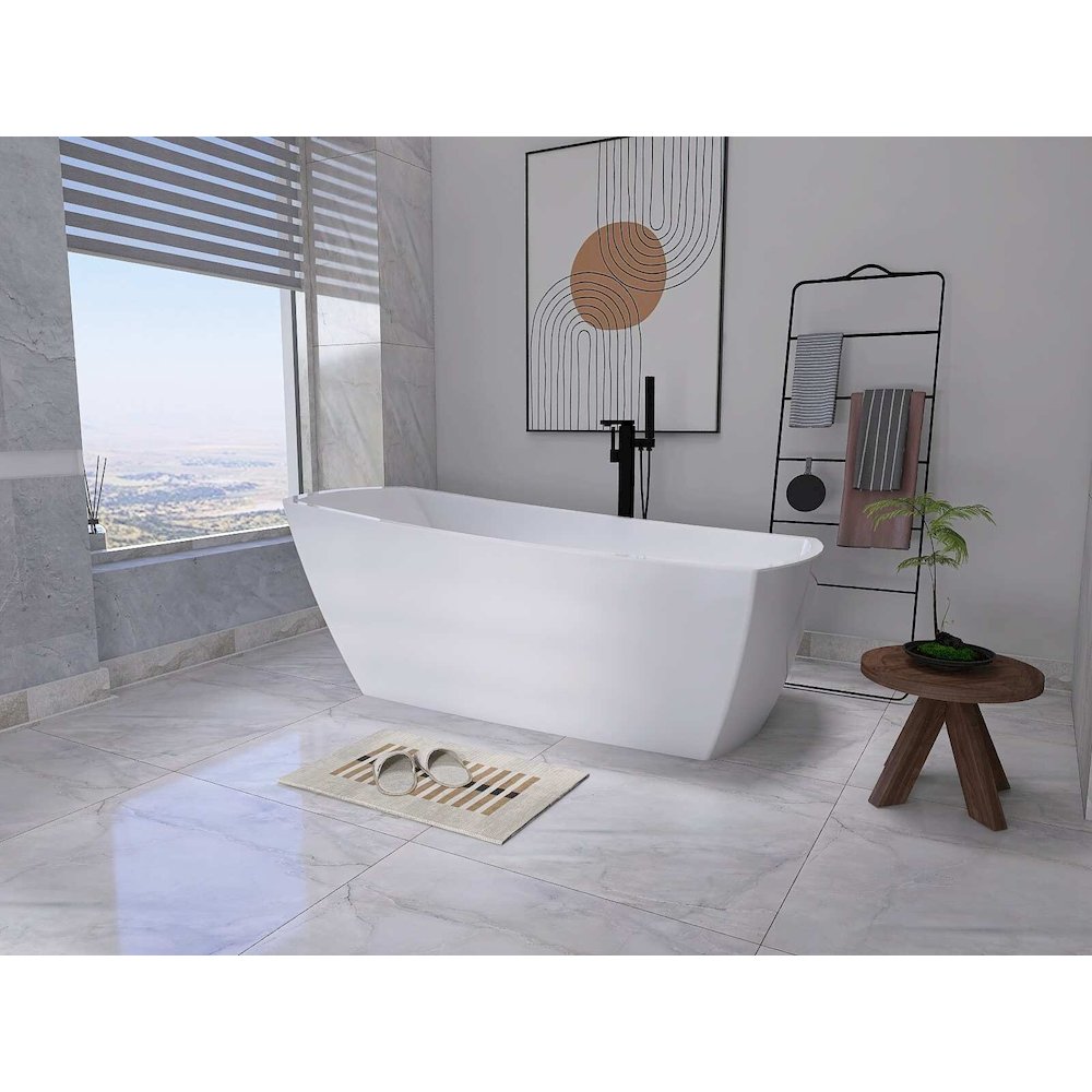 72 inch Soaking single slipper rectangular bathtub in glossy white and black. Picture 6