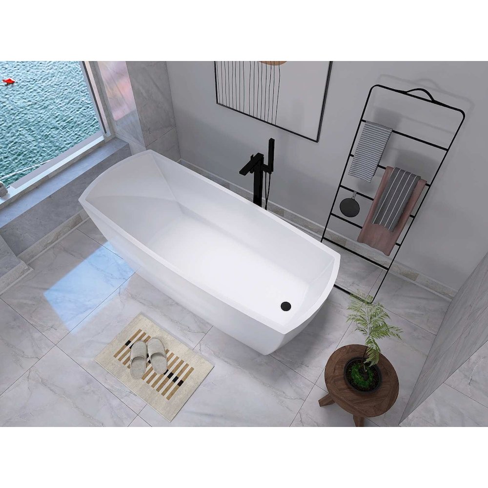 72 inch Soaking single slipper rectangular bathtub in glossy white and black. Picture 7