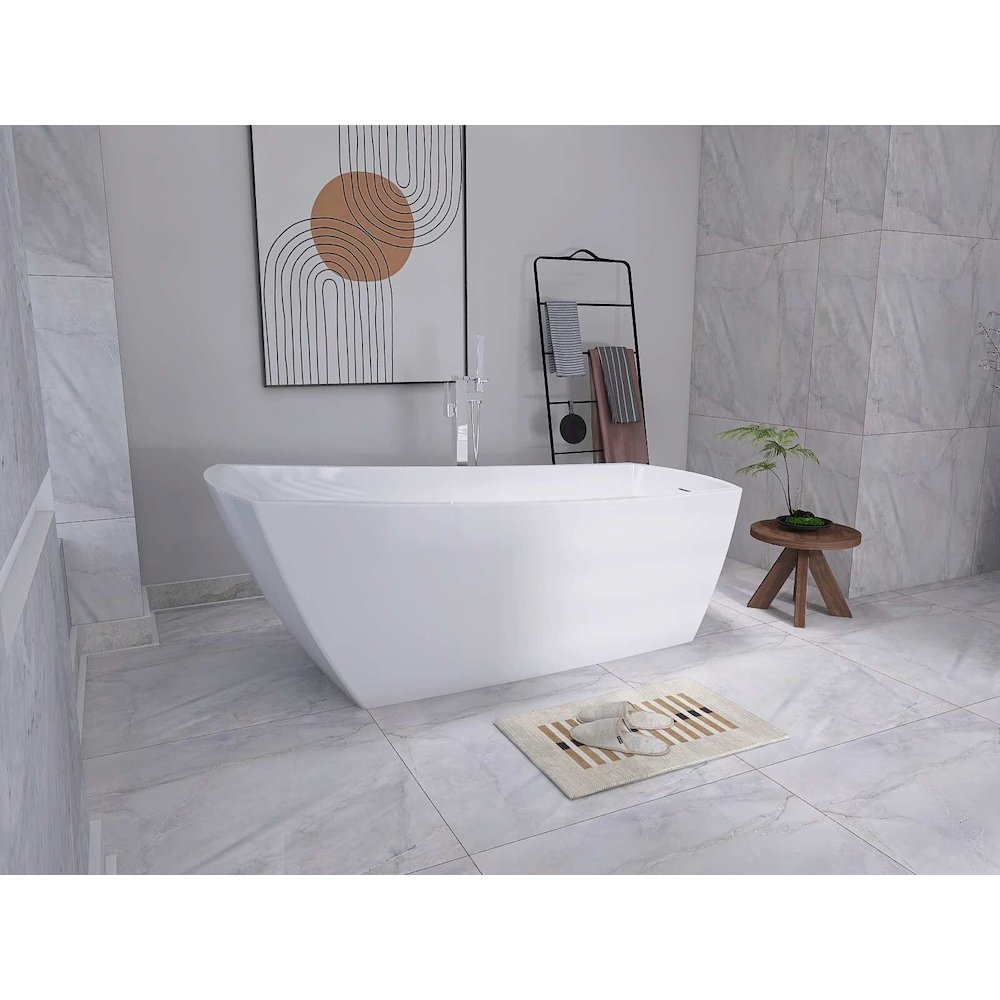 72 inch Soaking single slipper rectangular bathtub in glossy white and chrome. Picture 6